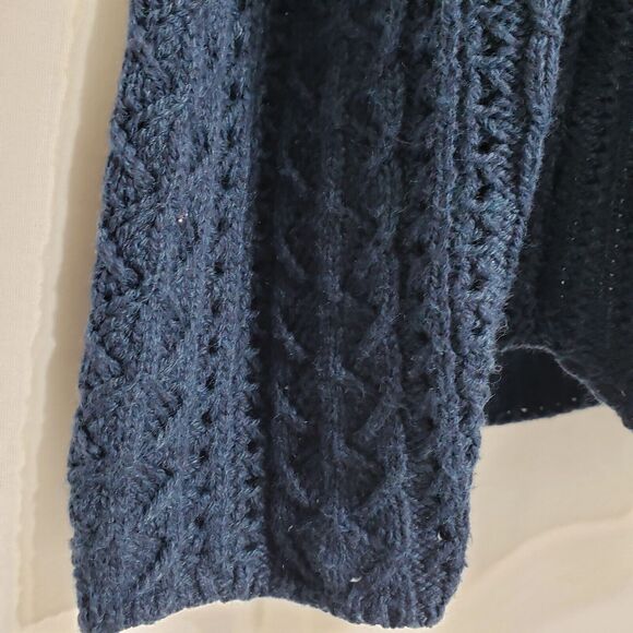 Ann Taylor Loft Womens Sweater Large Blue Cable Open Knit Round Neck Wool Blend - Picture 5 of 10